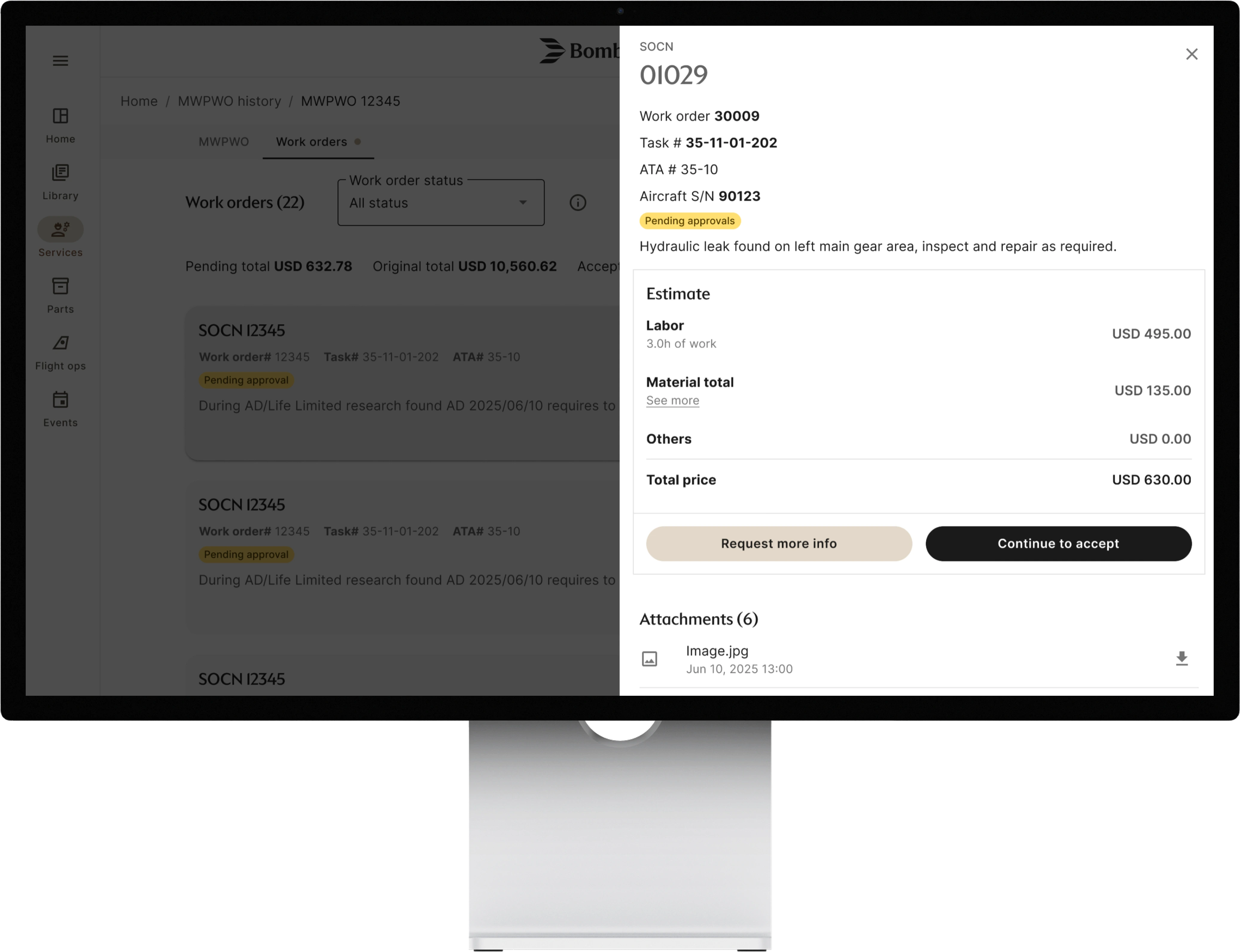MyBA approval detail with cost breakdown and attachments