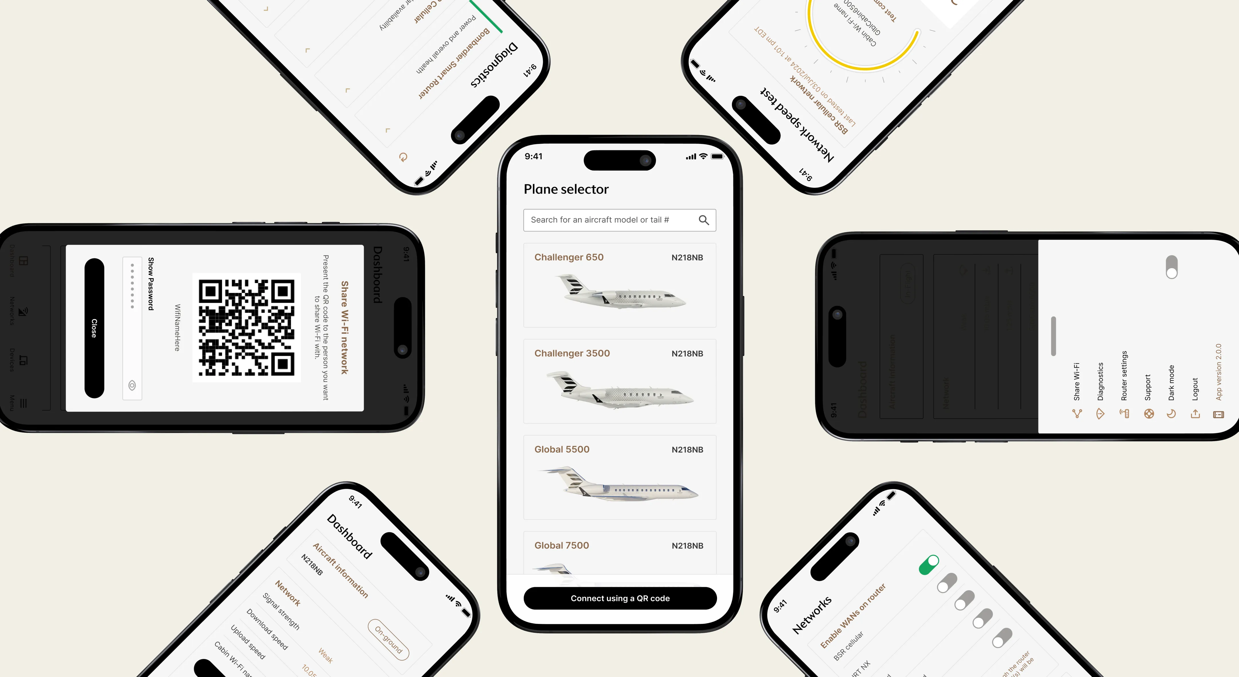 Myinflight aircraft setup and diagnostics screens
