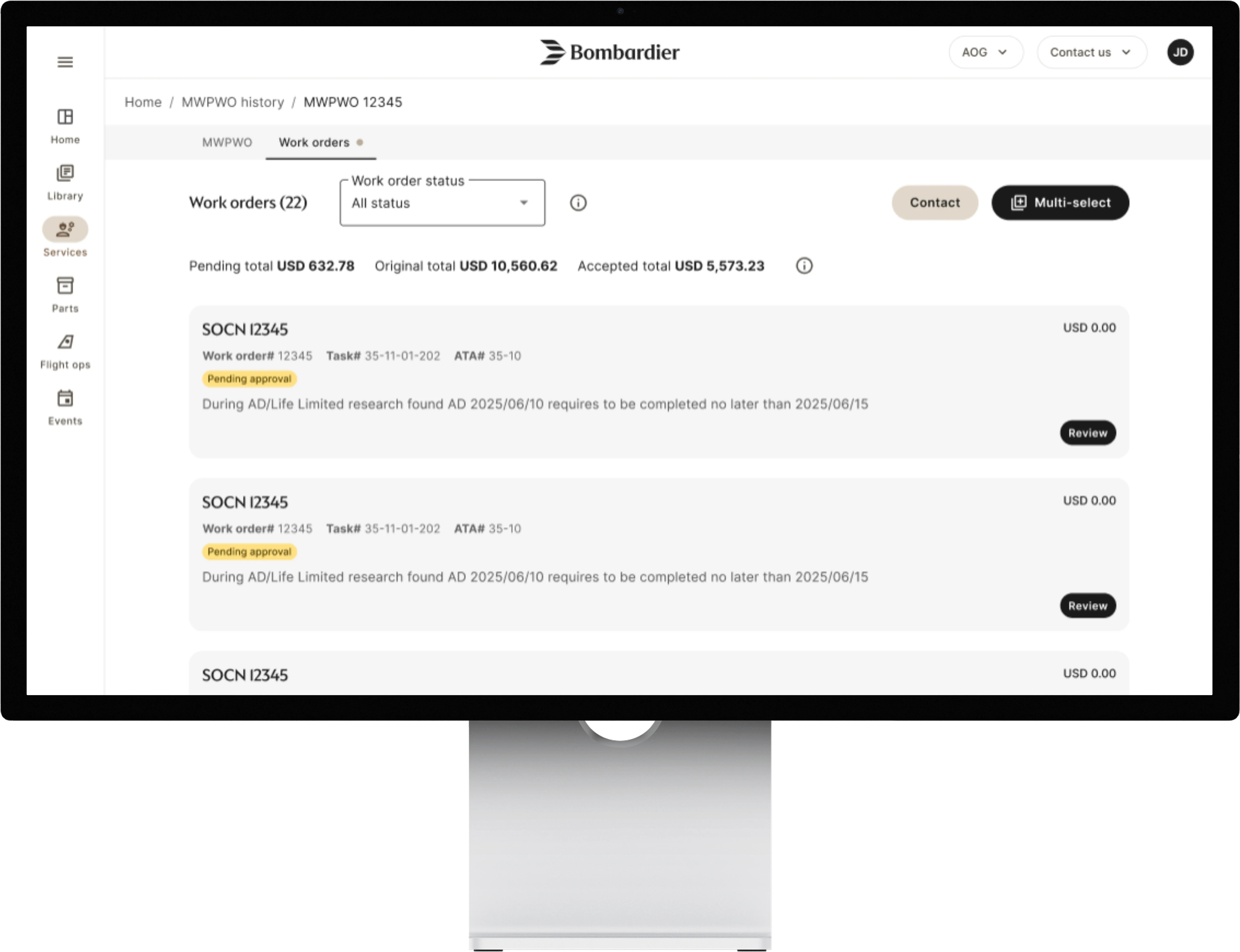 MyBA list of Work Arising items awaiting review