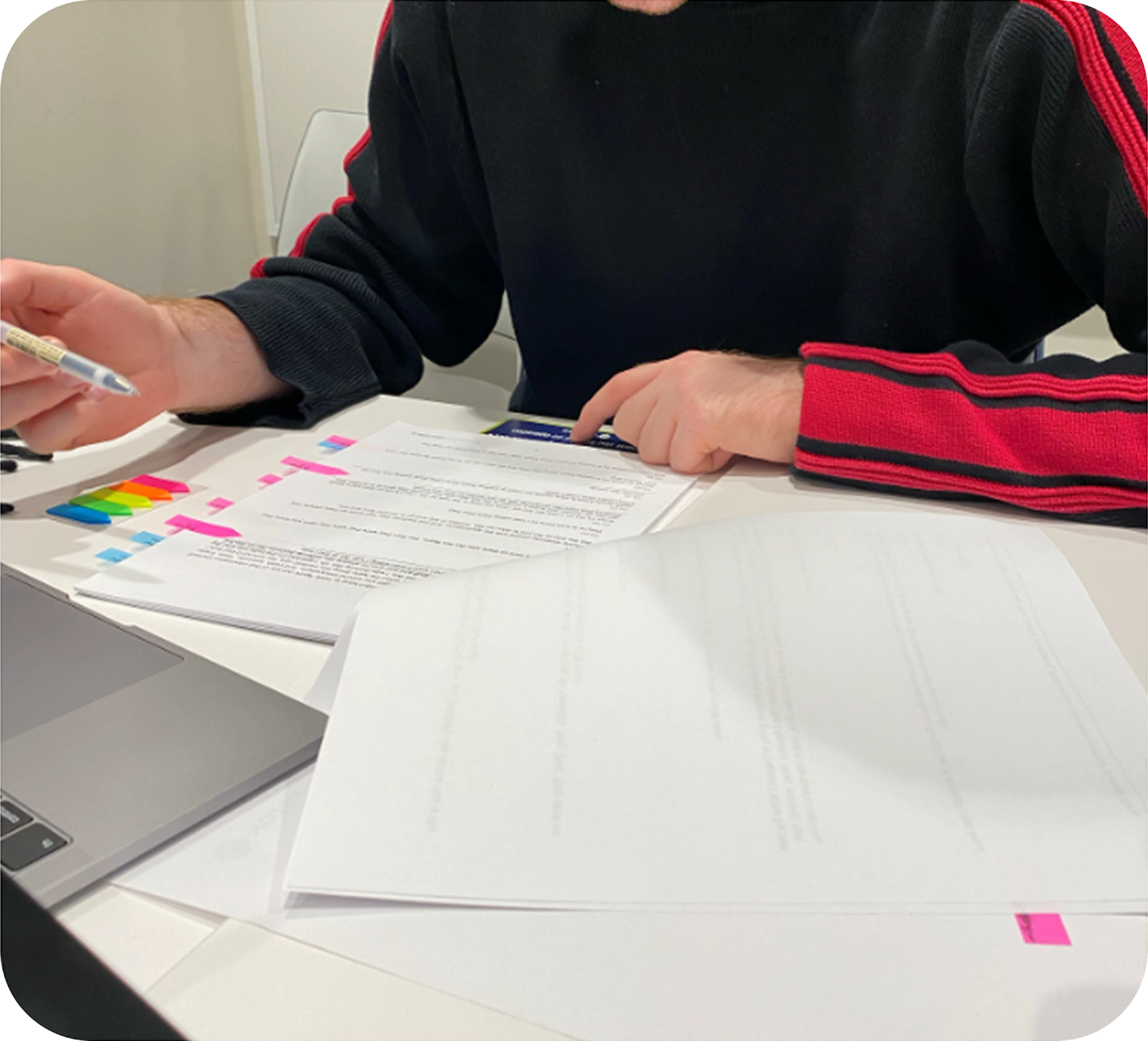 Research notes and sticky notes from the thesis