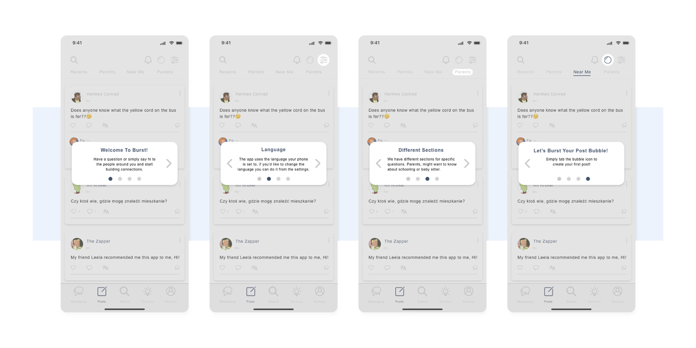 Burst onboarding and reporting prototype flows