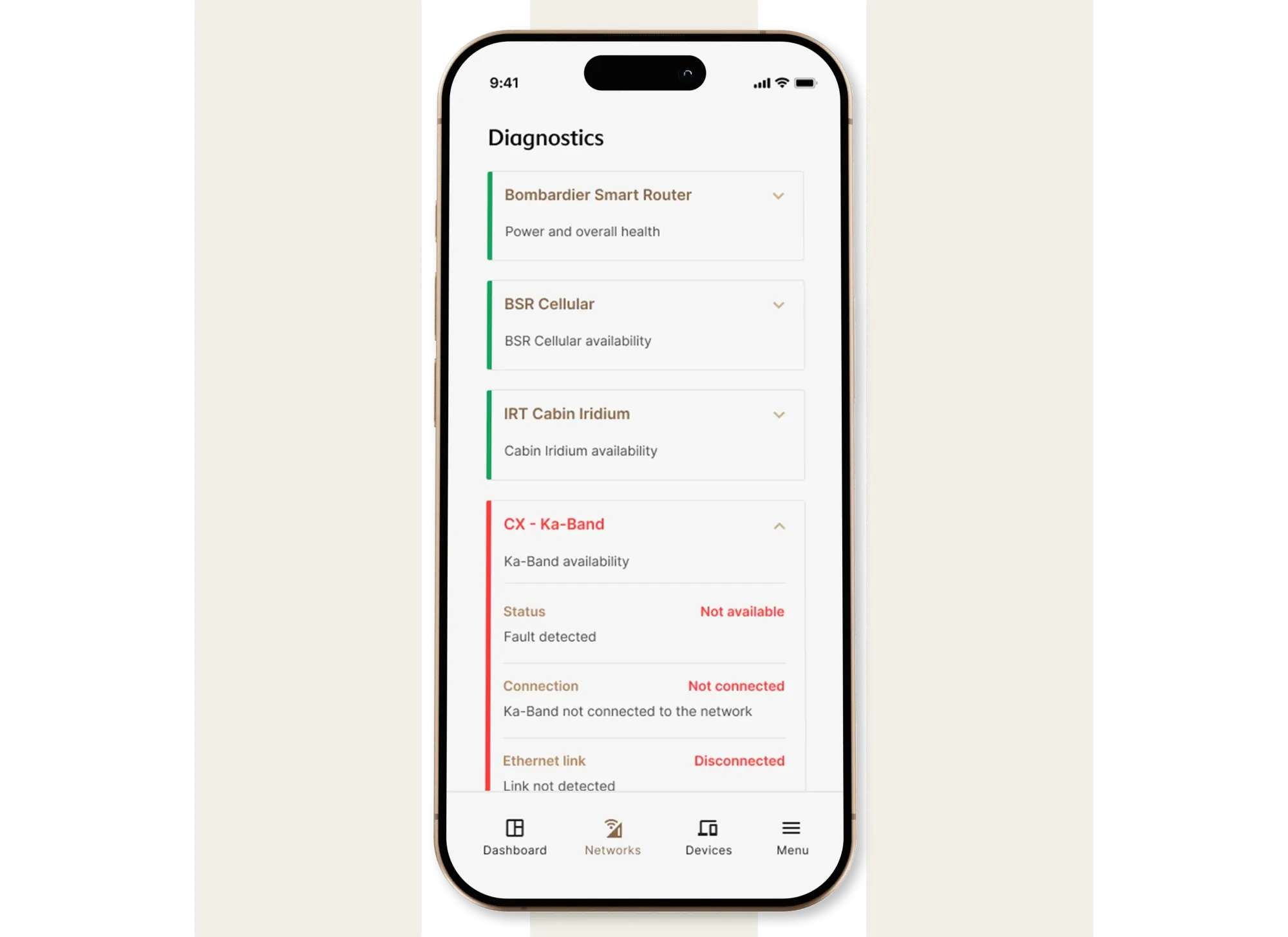 MyInFlight self-service diagnostics screens