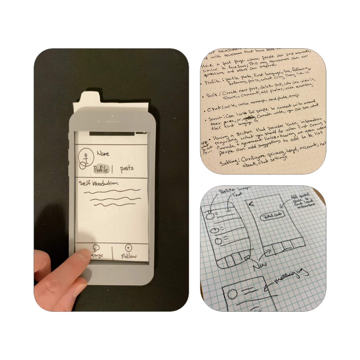 Hand-drawn Burst screens tested in a 3D-printed phone shell