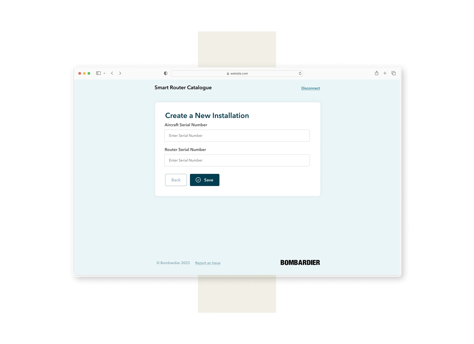 Web interface for technicians configuring the onboard router